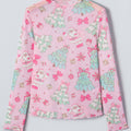 Pink Abstract Print Stand Neck Slim Fit Long Sleeve Top - Foto 3