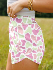Grüne Tarnmuster Athleisure-Shorts mit hohem Taille - Miniatuur