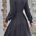 Dark Grey Shirred Cuff Long Sleeve Button Round Neck Mini Dress - Thumbnail