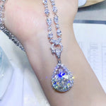 10 Carat Moissanite Teardrop Pendant Platinum-Plated Necklace | Redblad 18K Solid Gold & Certified Diamond Earrings