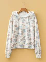 Beige Camouflage Print Relaxed Drawstring Hoodie - Women's Fashion Image 4 - Miniatuur