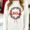 White Christmas Wreath Pattern Round Neck Casual Sweater - Foto 1