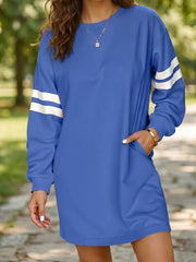 Schwarzes Varsity Contrast Sleeve Shift-Sweatshirt-Kleid – Damesmode Afbeelding 7 - Miniatuur