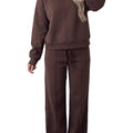 Coffee Solid Color Piping Trim Mock Neck Pullover Drawstring Pants Set - Foto 3