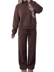Kaffe Solid Color Piping Trim mock neck pullover med dragsko och byxor - Miniatuur