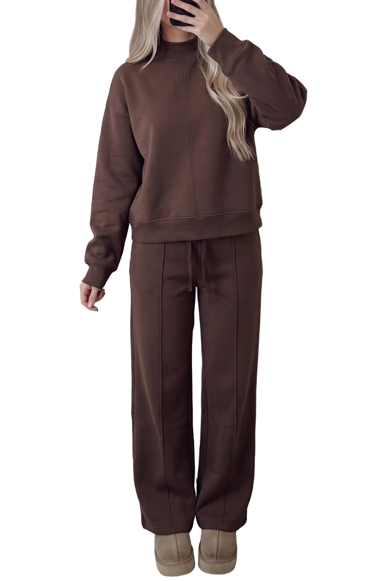 Set di pantaloni con corsa a cappuccio a denti a colori solidi a copertura finta