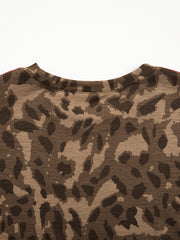 Brown Loose Contrast Striped Accent Leopard T Shirt Mini Dress with Pockets - Damesmode Afbeelding 5 - Miniatuur