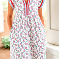 Sky Blue Floral Print Contrast Trim Flutter Sleeve Mini Dress - Foto 4