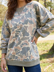 Multicolour Camo Print Ribbed Trim Casual Pullover Sweatshirt - Miniatuur