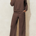 Dark Brown Solid Collared Sweatshirt and High Waist Pants Active Set - Foto 1