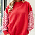 Rostorange karierter Ärmel Farbblock lockerer Tunika-Sweatshirt - Foto 6