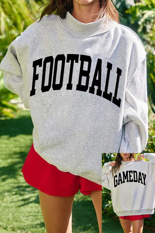 Hellgrauer FOOTBALL GAMEDAY doppelseitiger bedruckter hochausgeschnittener reversibler Pullover