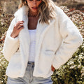 Beige Faux Fur Button Pocketed Lapel Collar Jacket - Damesmode Afbeelding 5 - Foto 5