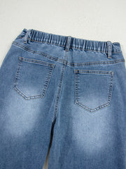 Stone Blue Star Patchwork Cropped Wide Leg High Waist Jeans - Miniatuur