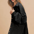 Black Waffle Knit Patchwork Exposed Seam Loose Shacket - Damesmode Afbeelding 3 - Foto 3