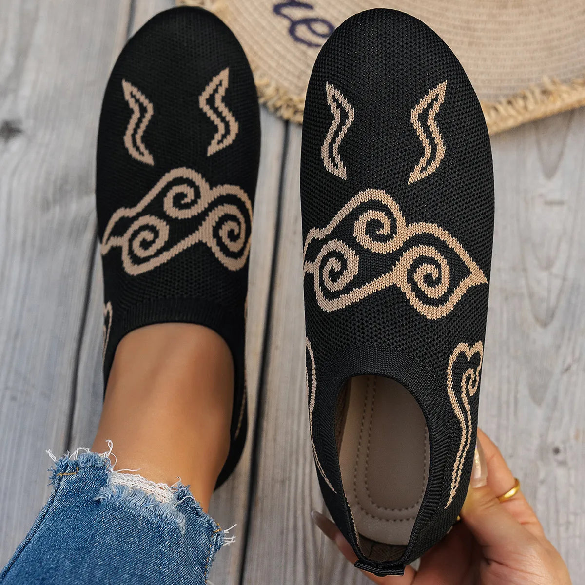 Knit Clound Pattern Flat Loafers - Exclusive Women Fashion & Apparel | Redblad Official