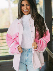 Delikatesse Zweifarbe Exposed Seam Cord Shacket - Miniatuur