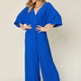 Double Take Full Size Surplice Wide Leg Jumpsuit with Pockets