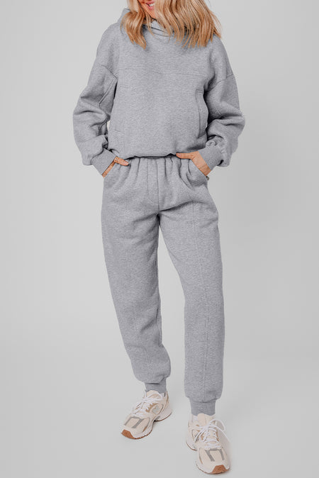 Gray Solid Exposed Seams Capuchontrui and Joggers Activewear Set