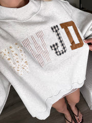 Sweat-shirt à col montant à motif mixte à motifs mixtes brodés avec écusson et col montant - Miniatuur