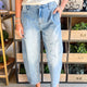 Beau Blauw Flower Patched Light Wash Cropped Hoge Taille Barrel Jeans