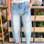 Beau Blauw Flower Patched Light Wash Cropped Hoge Taille Barrel Jeans