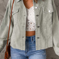 Sky Blue Raw Hem Flap Pockets Cropped Corduroy Jacket - Foto 3