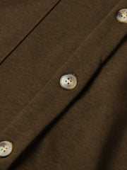 Dark Brown Button Up Contrast Knitted Sleeves Hooded Jacket - Miniatuur