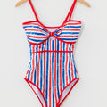 Red July 4th Stripes Impression Cutout Spaghetti Straps One Piece Swimsuit - Foto 6