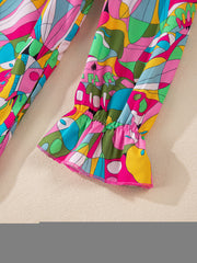 Pink Abstract Printed Lantern Sleeve Buttoned Mini Dress - Miniatuur