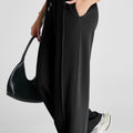 Pantalones de chándal de cintura alta y pierna ancha con cordón gris con costura - Foto 6