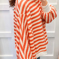 Maglietta a maniche lunghe oversize a righe a righe a righe arancioni con scollo tesserizzato - Foto 2