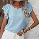 Mist Blauw Effen Color met Ruchesd met Korte Mouwen Casual Elegante Blouse