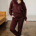 Chicory Coffee Button Drawstring Cropped Hoodie Jogger 2pcs Set - Foto 4