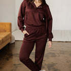 Chicory Coffee Button Drawstring Cropped Hoodie Jogger 2pcs Set - Thumbnail