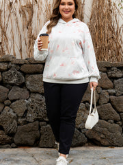 Gray Floral Print Plus Size Loose Hoodie - Miniatuur