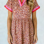 Khaki Leopard High Waist Ruffled Colorblock Trim Short Dress