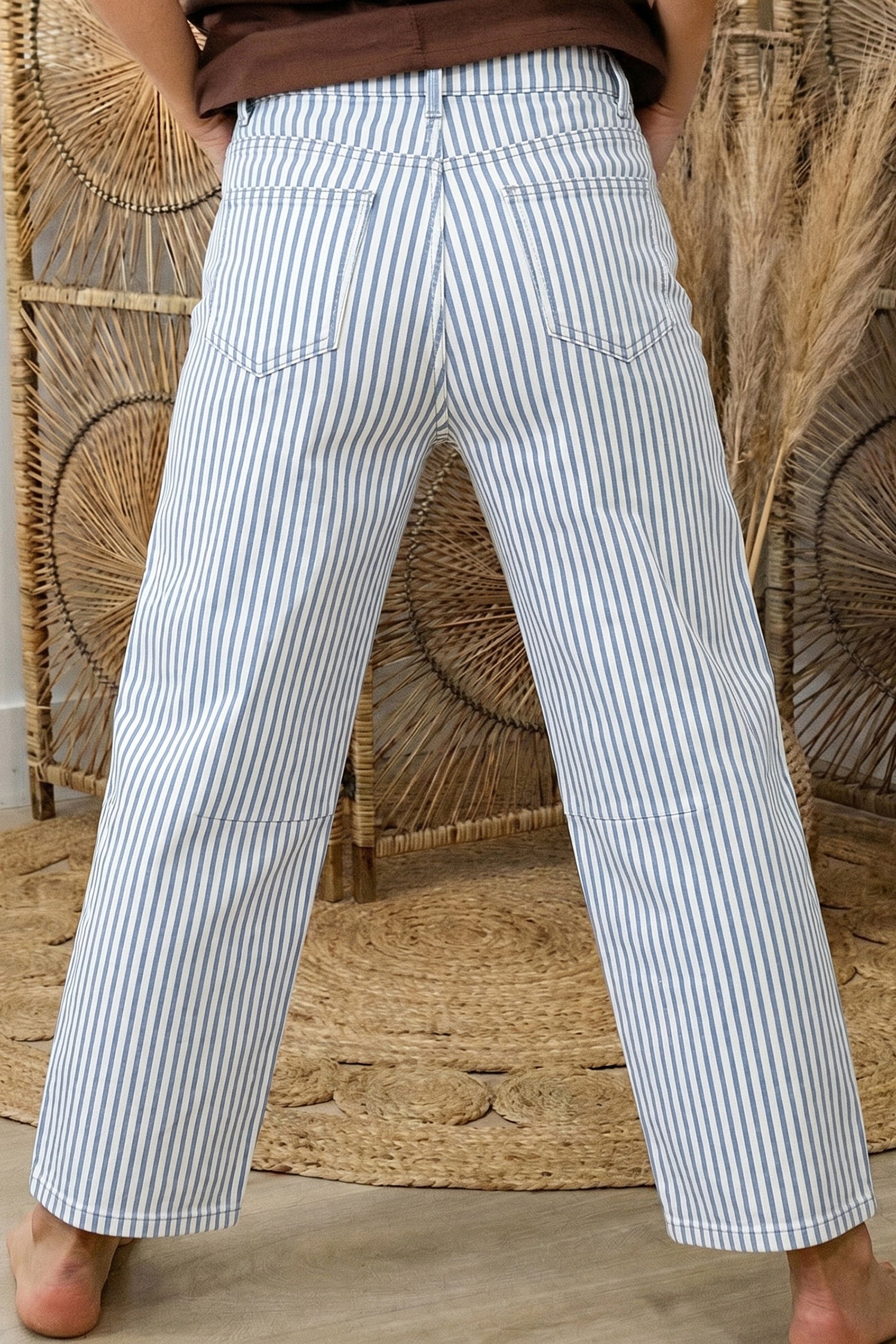Jeans casual a righe kaki