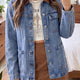 Sky Blauw Patchwork Leather Collar met Lange Mouwen Spijkerstof Jasje