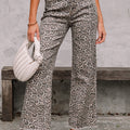 Brown Leopard Frayed Edge Wide Leg High Waist Jeans - Damesmode Afbeelding 1 - Foto 1