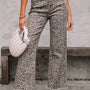 Bruin Luipaardprint Frayed Edge Wide Leg Hoge Taille Jeans