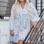 Bruin Bloemenprint Tie Neck 3/4 Sleeve Mini Jurk