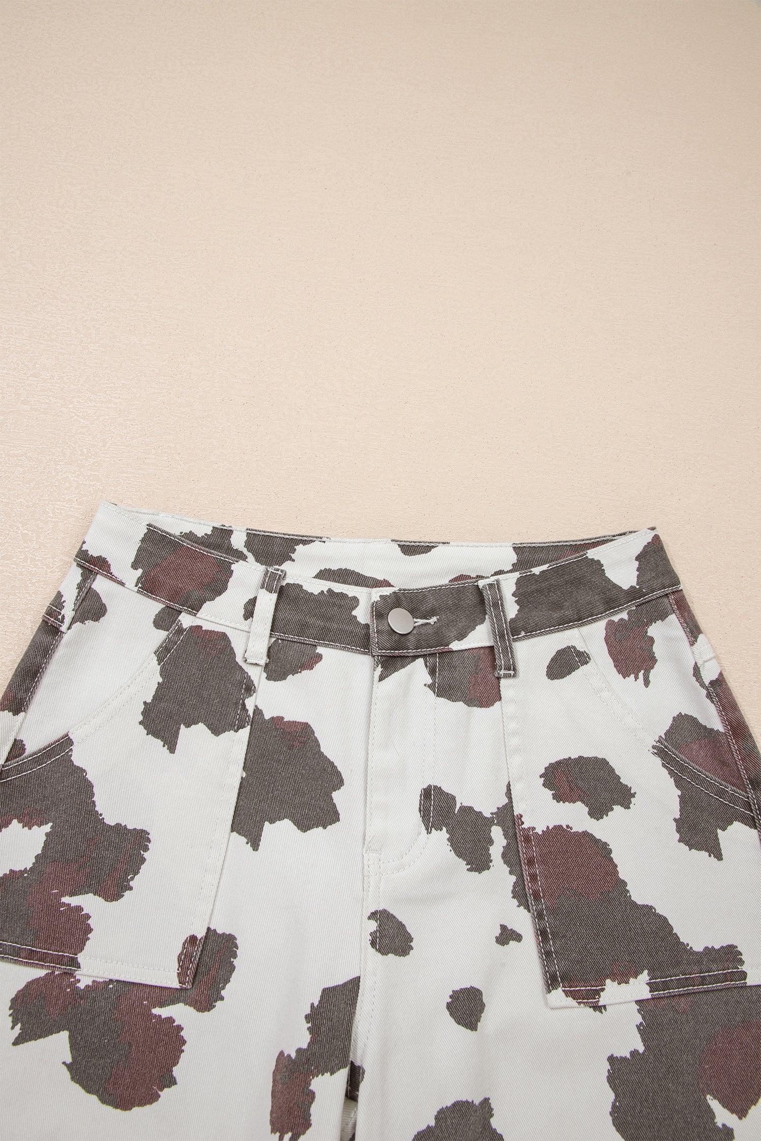 Brown Cow Spots Printed Multi Pocketed Jeans - Damesmode Afbeelding 5