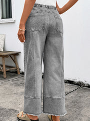 Beau Blue Drawstring Seam Detail Raw Hem Wide Leg Denim Pants - Damesmode Afbeelding 8 - Miniatuur