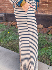 Pink Stripe Striped Colorblock V Neck Long Sleeve Plus Size Set - Miniatuur