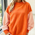 Rostorange karierter Ärmel Farbblock lockerer Tunika-Sweatshirt - Foto 3