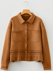 Thai Curry Solid Color Faux Suede Hollowed Detail Retro Style Jacket - Miniatuur