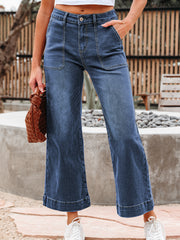 Ashleigh Blue Cropped High Rise Wide Leg Jeans - Damesmode Afbeelding 1 - Miniatuur