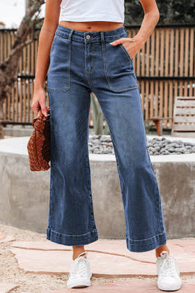 Jeans tagliati tagliati a grattacieli larghi Ashleigh Blauw - Redblad Damesmode