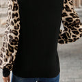 Khaki Leopard Puff Sleeve Patchwork Top - Foto 2